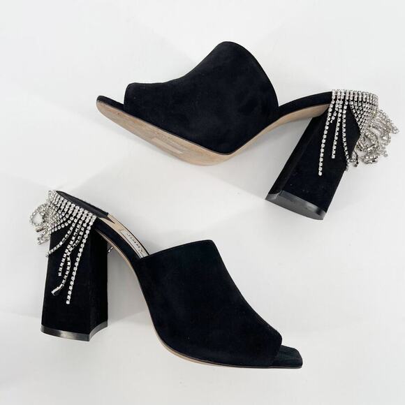 Jimmy Choo Black Suede Baia Crystal Fringe Square Open Toe Mule Heel size IT 37 - Picture 6 of 12